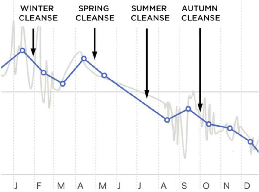 Chart showing weight loss trend over a year from 21-day cleanse.