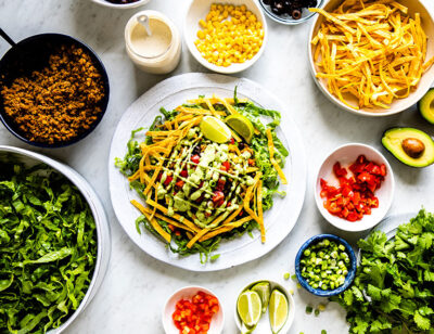 Plant-based recipe from meal planner on table.