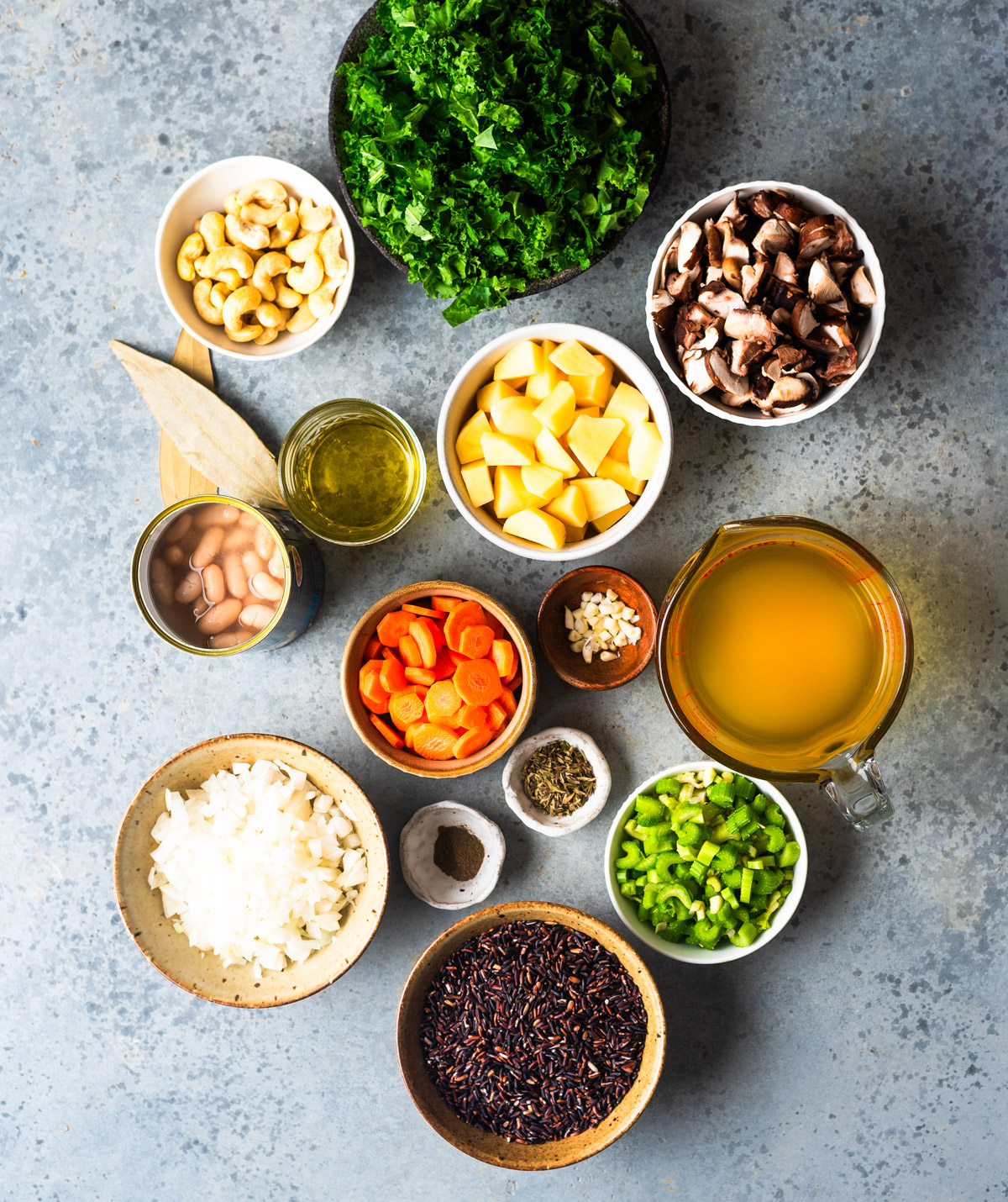 Ingredients to make vegan wild rice soup.
